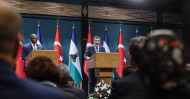 Vice President Cevdet Yılmaz (R) holds a joint news conference with Prime Minister of Lesotho Samuel Ntsokoane Matekane, Ankara, Türkiye, Nov. 19, 2024. (DHA Photo)