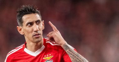 Benfica's Angel Di Maria celebrates after he scored their second goal during the Portuguese League football match against FC Porto at at the Luz stadium, Lisbon, Portugal, Nov. 10, 2024. (AFP Photo)