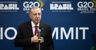 President Recep Tayyip Erdoğan holds a news conference during the G-20 Leaders' Meeting in Rio de Janeiro, Brazil, Nov. 19, 2024. (AFP Photo)
