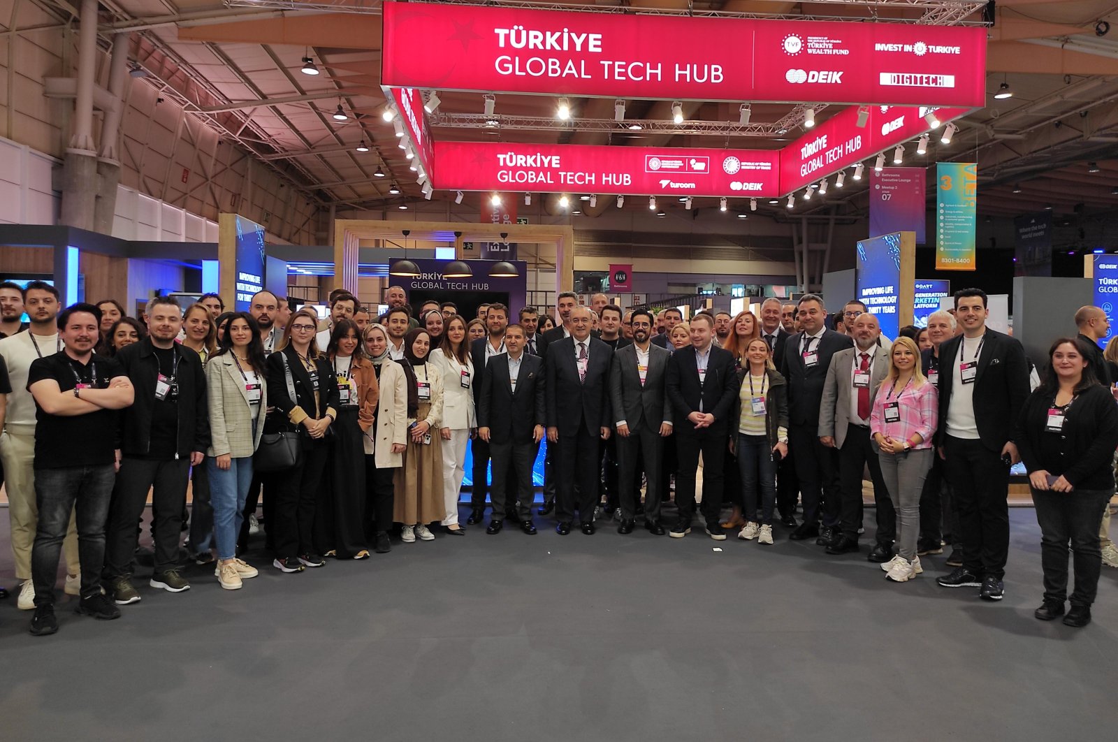 Officials and representatives of Turkish startups pose for a photo on the sidelines of the Web Summit 2024, Lisbon, Portugal, Sept. 14, 2024. (AA Photo)