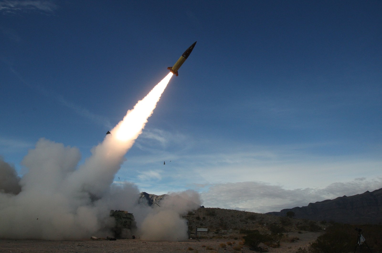 This handout photo courtesy of the U.S. Department of Defense shows the US Army conducting live fire tests of the Army Tactical Missile System (ATACMS) at the White Sands Missile Range, New Mexico, Mexico, Dec. 14, 2021. (AFP Photo)