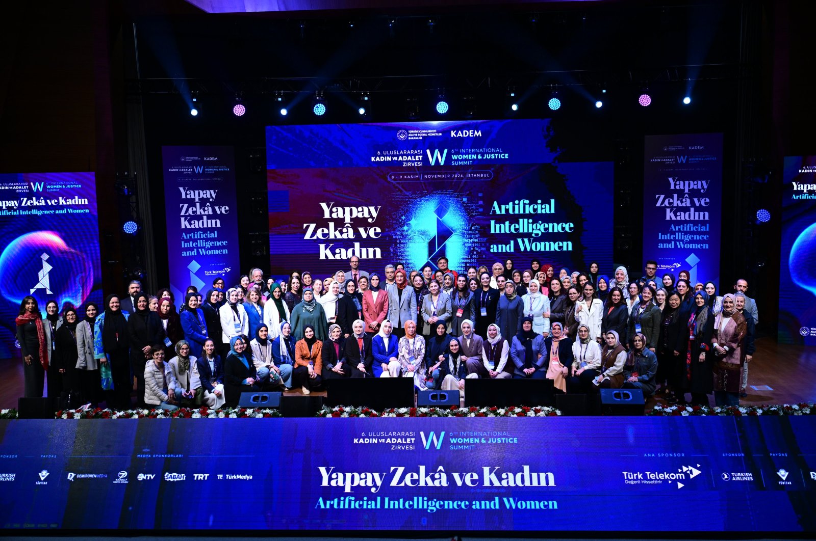 Participants at the 6th International Women and Justice Summit discuss gender equality in AI, at Haliç University, Istanbul, Türkiye, Nov. 9, 2024. (AA Photo)