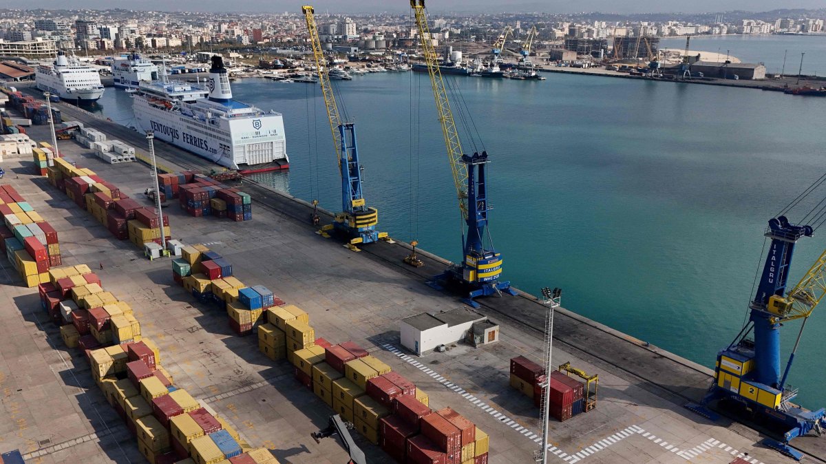 An aerial photo shows Albania&#039;s largest seaport of Durres, Albania, Oct. 28, 2024. (AFP Photo)