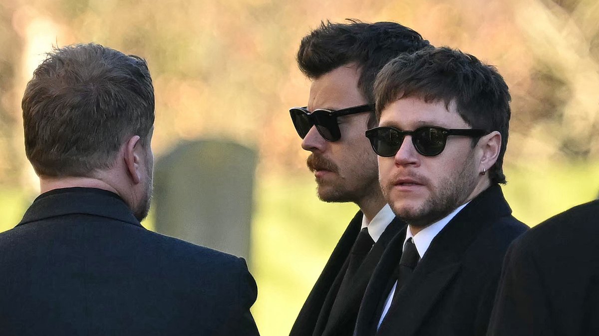 Former One Direction band members Harry Styles (C) and Niall Horan leave after attending the funeral service of the late One Direction singer Liam Payne, at a Saint Mary&#039;s church in Amersham, west of London, U.K., Nov. 20, 2024. (AFP Photo)