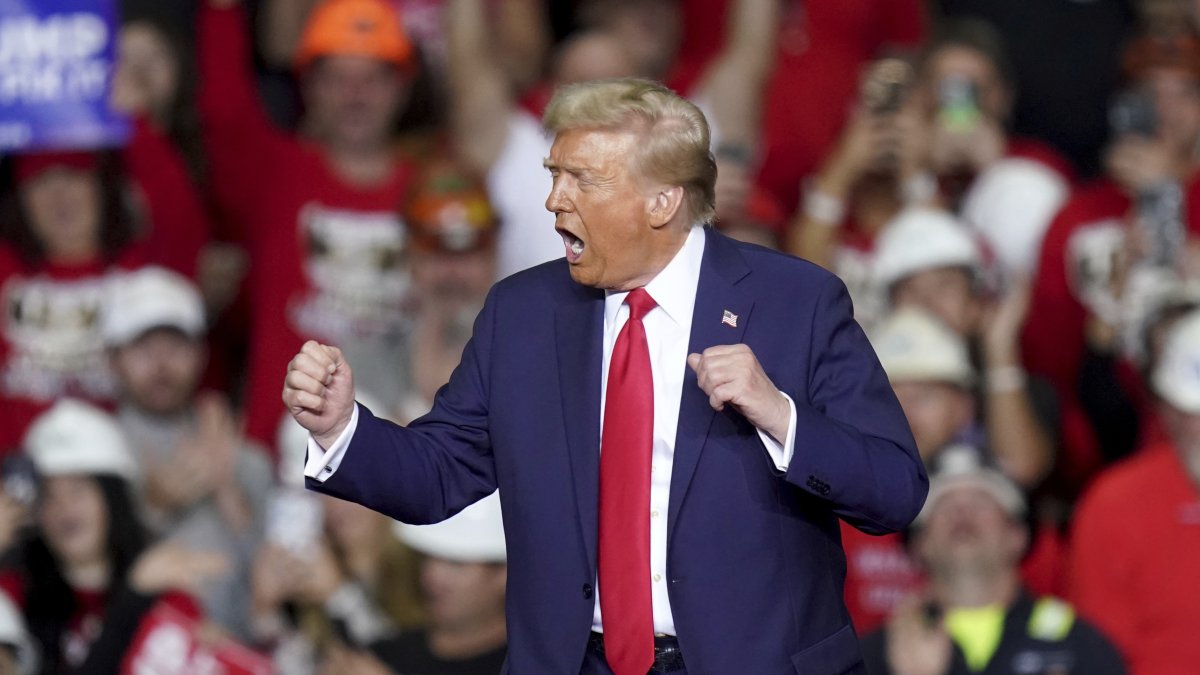 President-elect Donald Trump dances after speaking at a campaign rally at PPG Paints Arena, Pittsburgh, U.S., Nov. 4, 2024. (AP Photo)