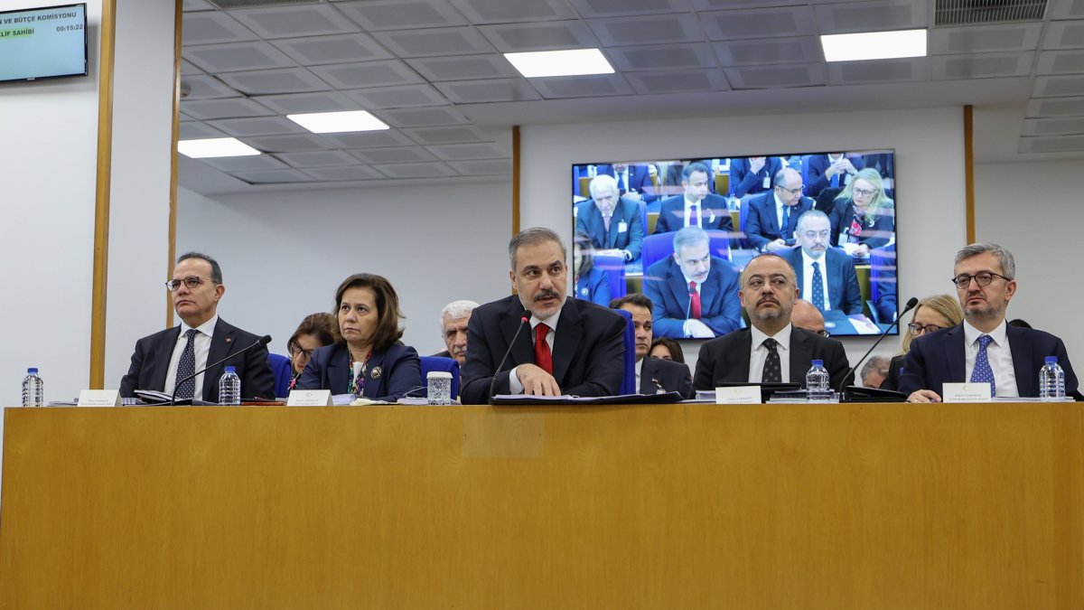 Foreign Minister Hakan Fidan (C) speaks at Parliament&#039;s budget committee meeting, Ankara, Türkiye, Nov. 21, 2024. (AA Photo)