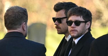 Former One Direction band members Harry Styles (C) and Niall Horan leave after attending the funeral service of the late One Direction singer Liam Payne, at a Saint Mary&#039;s church in Amersham, west of London, U.K., Nov. 20, 2024. (AFP Photo)