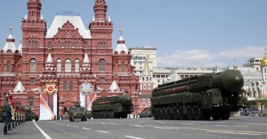 Russian ICBM missile launchers move during the Victory Day military parade in Red Square in Moscow, Russia, May 9, 2016. (AP Photo)