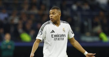 Real Madrid&#039;s Kylian Mbappe reacts during the Champions League match against AC Milan at the Santiago Bernabeu, Madrid, Spain, Nov. 5, 2024. (Reuters Photo)