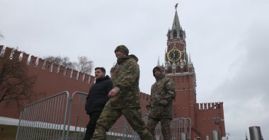 Men in military uniform walk at the Red Square outside the Kremlin in Moscow, Russia, Nov. 20, 2024. (EPA Photo)