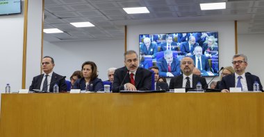 Foreign Minister Hakan Fidan (C) speaks at Parliament&#039;s budget committee meeting, Ankara, Türkiye, Nov. 21, 2024. (AA Photo)