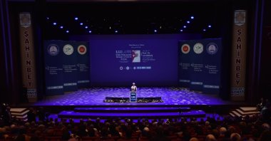 Ali Erbaş, head of the Presidency of Religious Affairs, addresses the forum, Gaziantep, southern Türkiye, Nov. 21, 2024. (AA Photo)