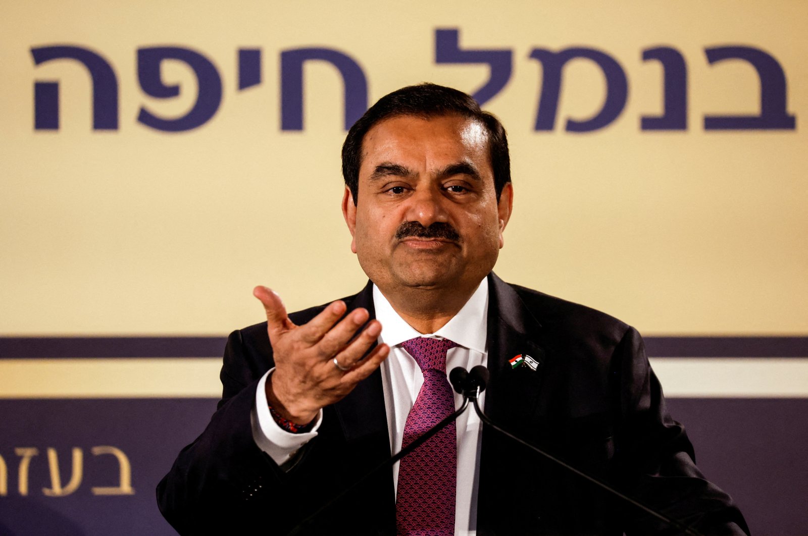 Indian billionaire Gautam Adani speaks during an inauguration ceremony after the Adani Group completed the purchase of Haifa Port earlier, in Haifa, Israel, Jan. 31, 2023. (Reuters Photo)