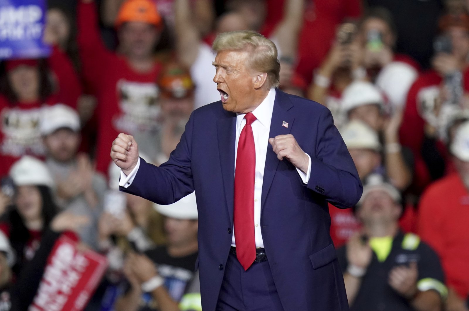 President-elect Donald Trump dances after speaking at a campaign rally at PPG Paints Arena, Pittsburgh, U.S., Nov. 4, 2024. (AP Photo)