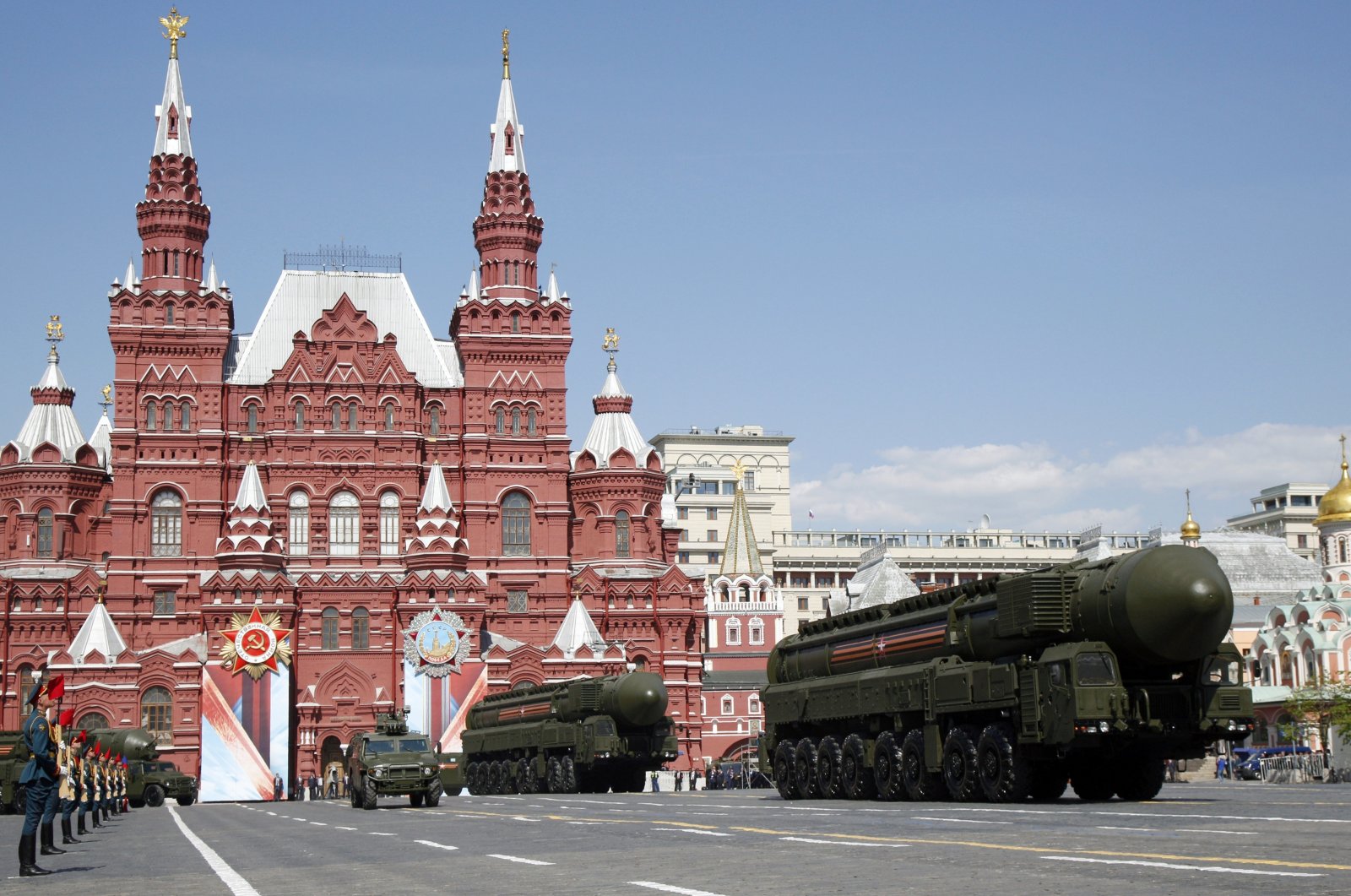 Russian ICBM missile launchers move during the Victory Day military parade in Red Square in Moscow, Russia, May 9, 2016. (AP Photo)