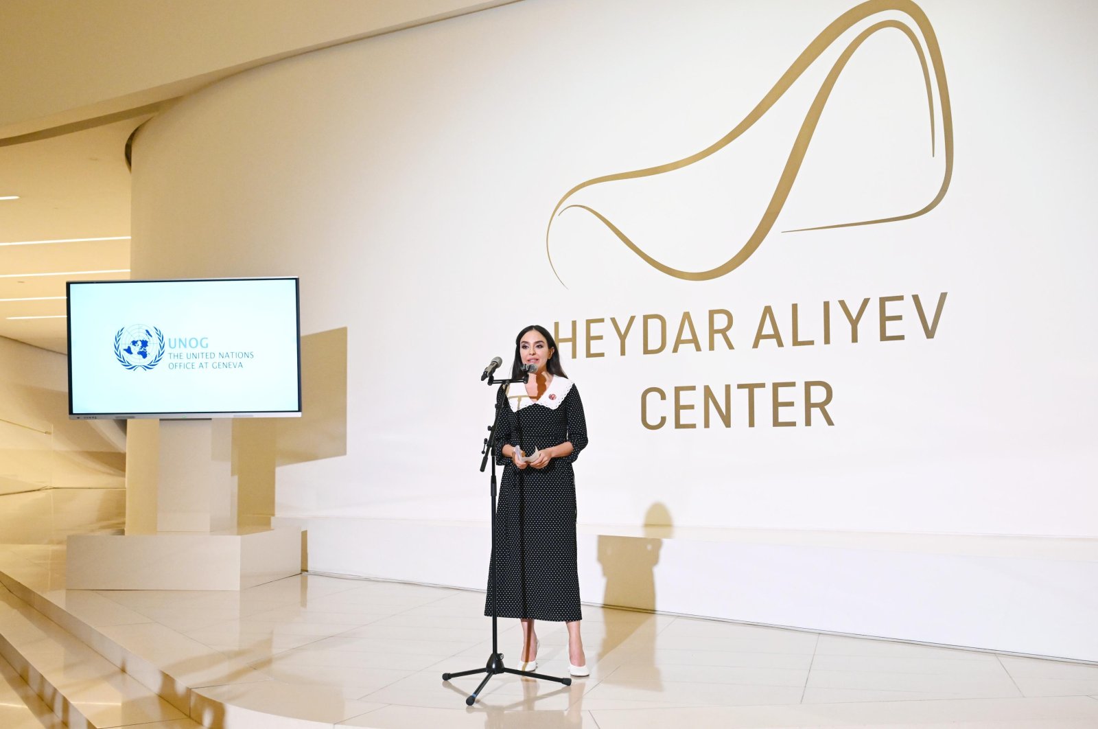 Leyla Aliyeva, vice president of the Heydar Aliyev Foundation, delivers her speech at the MAMA project event in Baku, Azerbaijan, Nov. 19, 2024. (Courtesy of Seval Özcan)