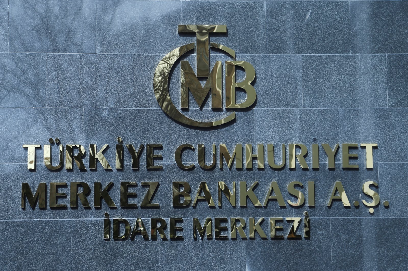 The logo of the Central Bank of the Republic of Türkiye (CBRT) is pictured at the entrance to its headquarters in Ankara, Türkiye, Feb. 8, 2024. (Reuters Photo)