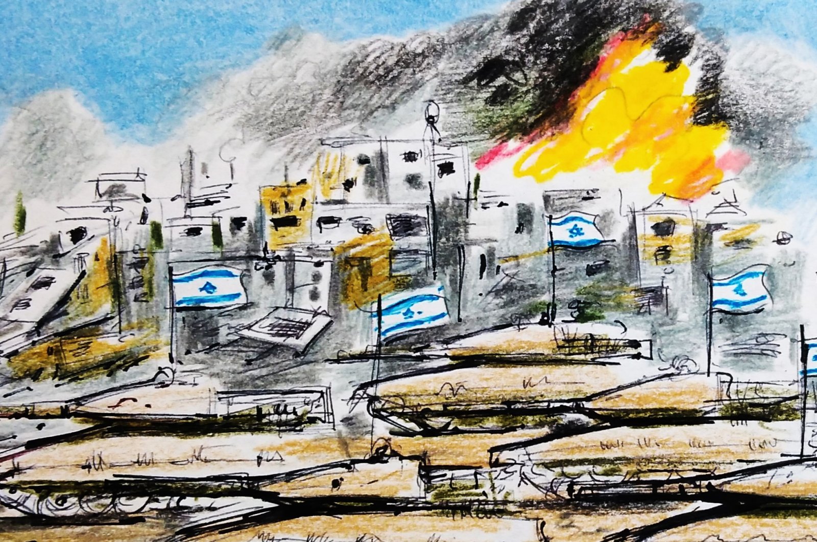 &quot;Gaza has been turned into a mound of debris and another warzone is already unfolding in Lebanon.&quot; (Illustration by Erhan Yalvaç)