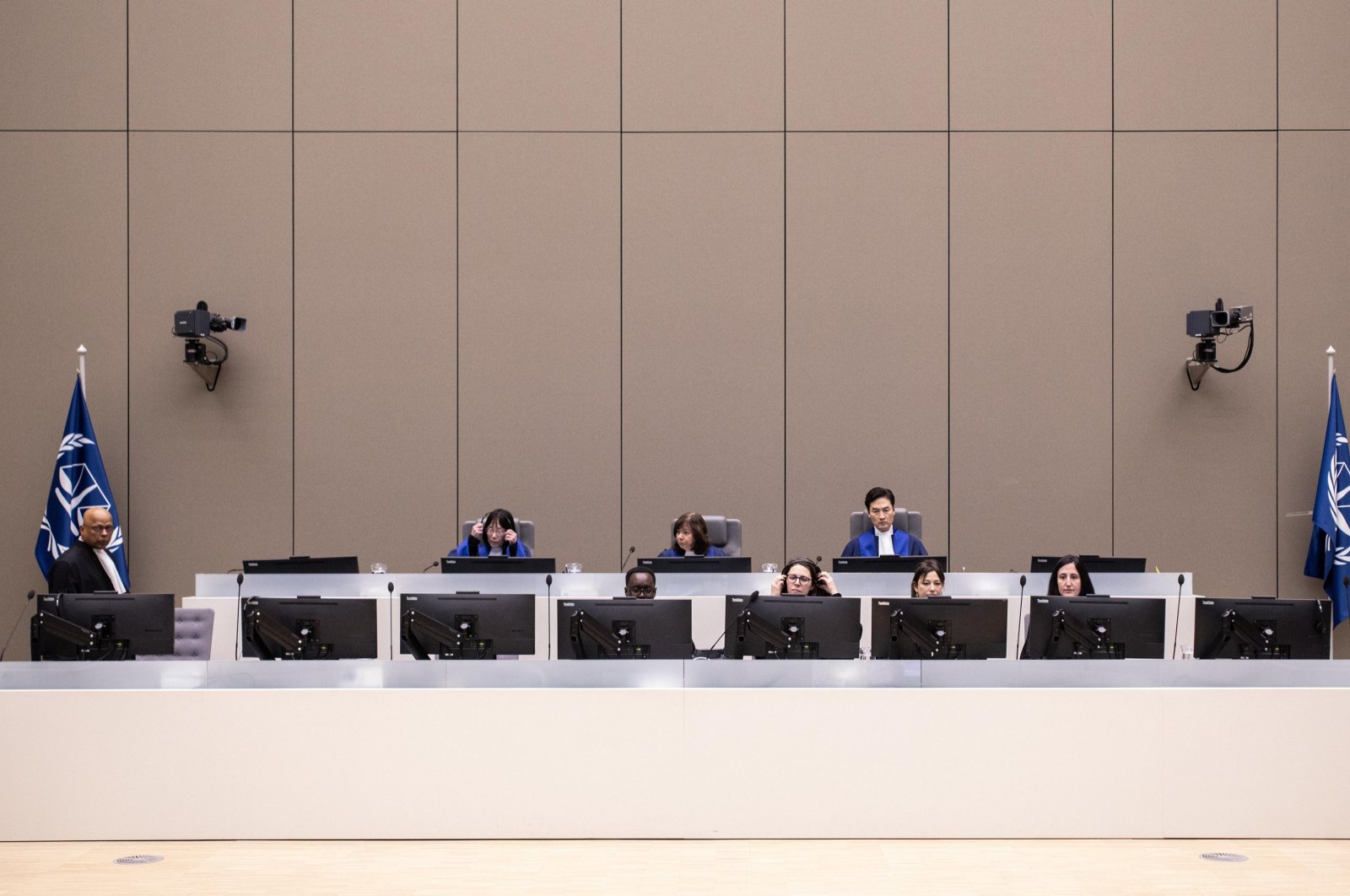 Judges Tomoko Akane, Kimberly Prost and Keebong Paek at the International Criminal Court (ICC) in the Hague, the Netherlands, Nov. 20, 2024. (EPA Photo)