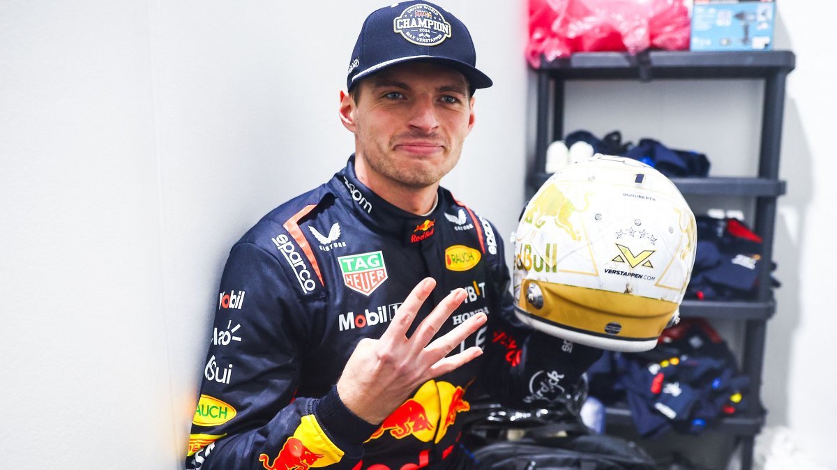 Red Bull&#039;s Max Verstappen celebrates winning the F1 World Championship title, at Las Vegas Grand Prix, Las Vegas, U.S., Nov. 23, 2024. (AFP Photo)