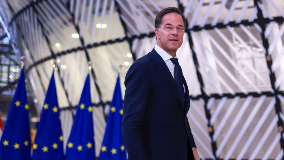 NATO Secretary General Mark Rutte attends a meeting of the defense segment of the European Foreign Affairs Council in Brussels, Belgium, Nov. 19, 2024. (EPA Photo)