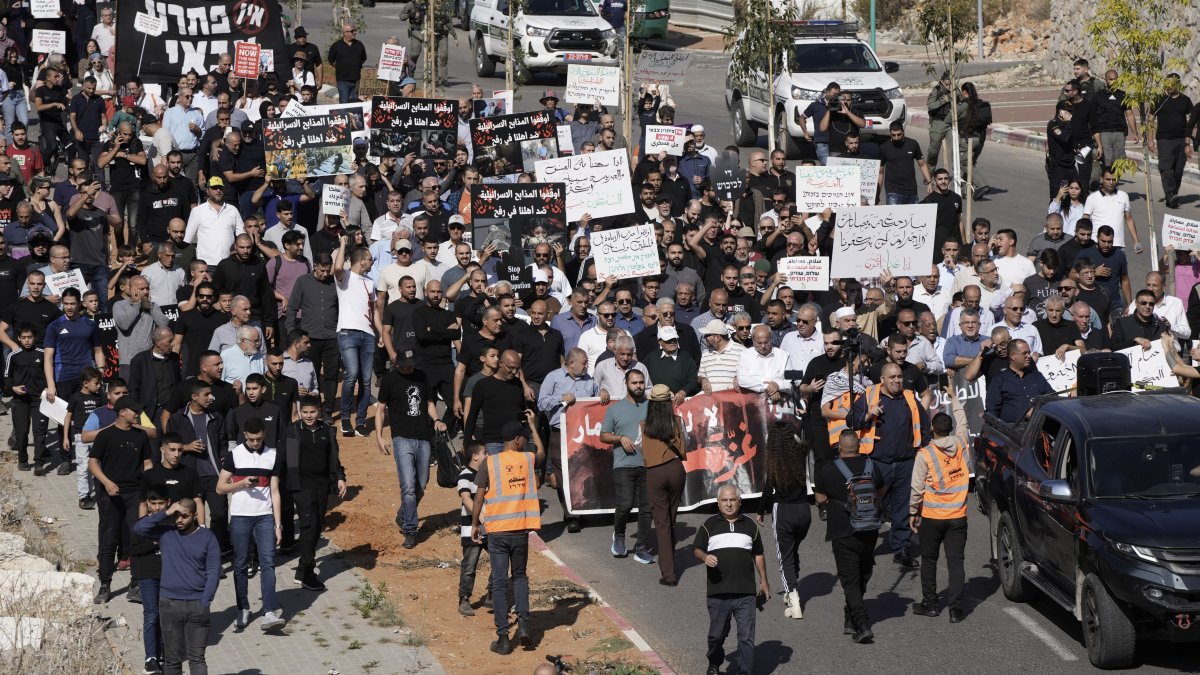 Palestinian citizens of Israel march against Israel&#039;s genocidal war on the Gaza Strip, in Umm al-Fahm, Israel, Nov. 15, 2024. (AP Photo)