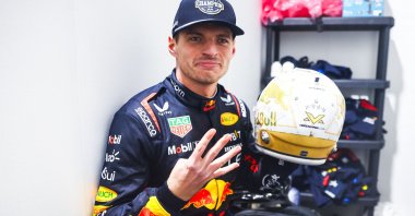 Red Bull&#039;s Max Verstappen celebrates winning the F1 World Championship title, at Las Vegas Grand Prix, Las Vegas, U.S., Nov. 23, 2024. (AFP Photo)
