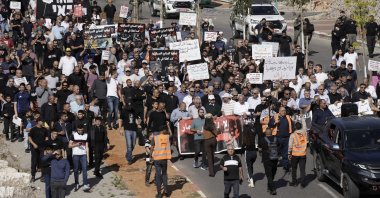 Palestinian citizens of Israel march against Israel&#039;s genocidal war on the Gaza Strip, in Umm al-Fahm, Israel, Nov. 15, 2024. (AP Photo)