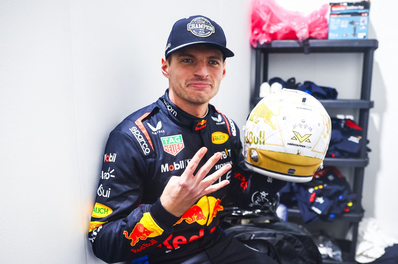 Red Bull&#039;s Max Verstappen celebrates winning the F1 World Championship title, at Las Vegas Grand Prix, Las Vegas, U.S., Nov. 23, 2024. (AFP Photo)