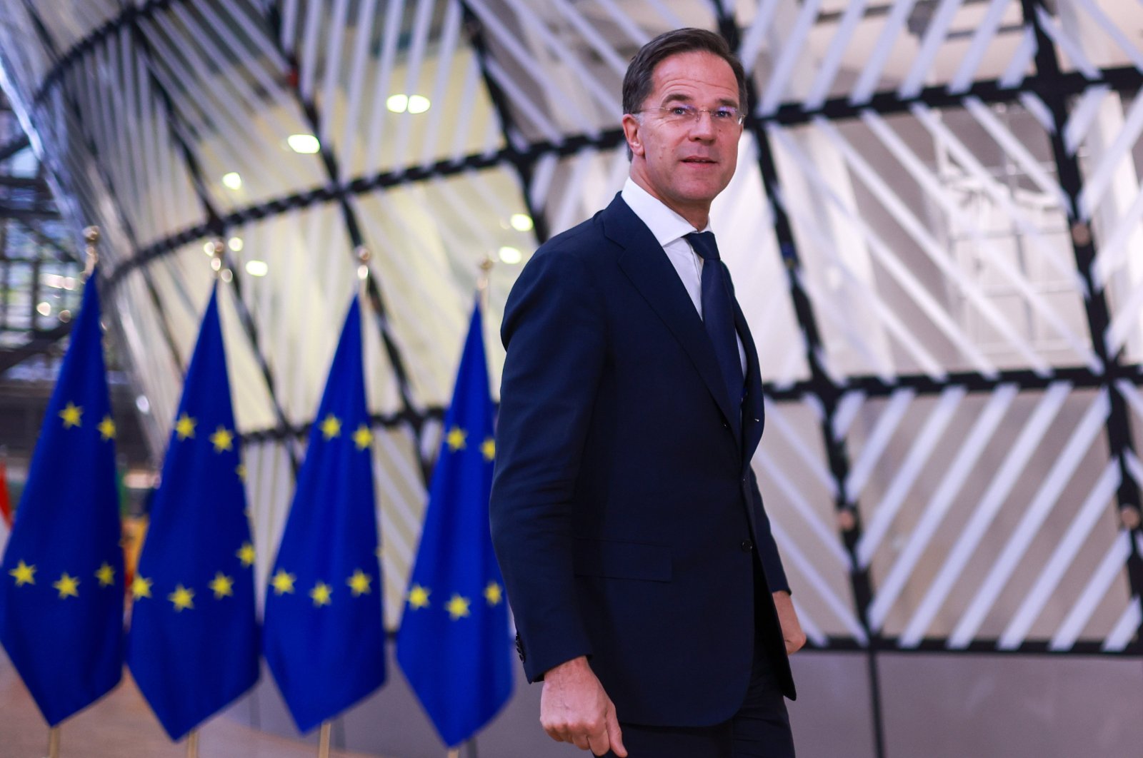 NATO Secretary General Mark Rutte attends a meeting of the defense segment of the European Foreign Affairs Council in Brussels, Belgium, Nov. 19, 2024. (EPA Photo)