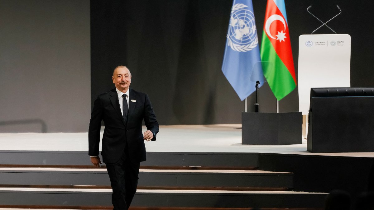 President of Azerbaijan Ilham Aliyev walks as he attends the Leaders&#039; Summit of The Small Island Developing States on Climate Change at the United Nations climate change conference COP29, Baku, Azerbaijan Nov. 13, 2024. (Reuters Photo)