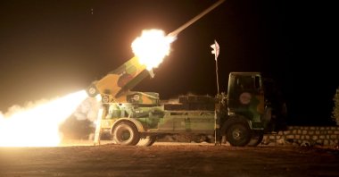 Syrian opposition forces fire rockets at PKK/YPG positions in al-Bab, Syria, Nov. 24, 2024. (AA Photo)