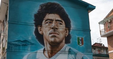 A wall mural dedicated to the late Diego Armando Maradona, Rhione Traiano, Naples, Italy, June 5, 2023. (Getty Images Photo)