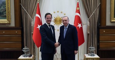 NATO Secretary-General Mark Rutte (L) meets with President Recep Tayyip Erdoğan at the presidential complex in the capital Ankara, Türkiye, Nov. 25, 2024. (AA Photo)
