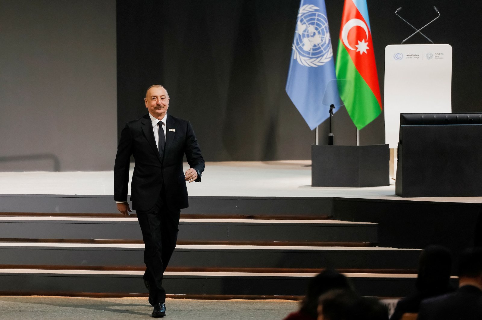 President of Azerbaijan Ilham Aliyev walks as he attends the Leaders&#039; Summit of The Small Island Developing States on Climate Change at the United Nations climate change conference COP29, Baku, Azerbaijan Nov. 13, 2024. (Reuters Photo)