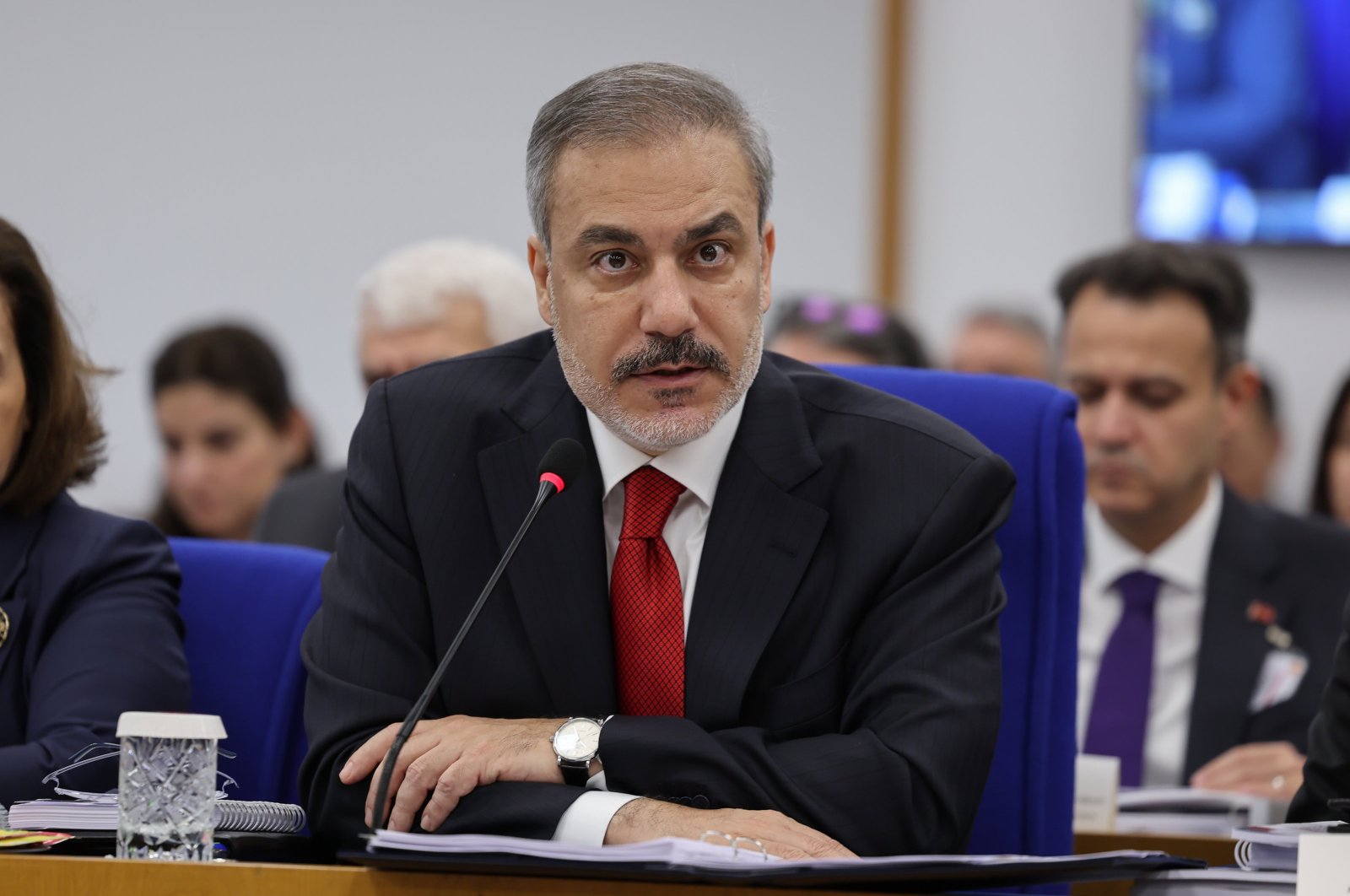 Foreign Minister Hakan Fidan speaks at a parliamentary budget meeting in the capital, Ankara, Türkiye, Nov. 21, 2024. (AA Photo)