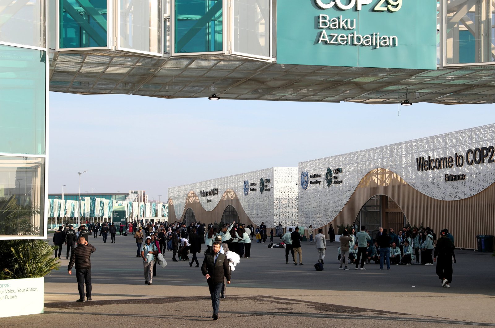 People leave the building after the end of the United Nations Climate Change Conference COP29, Baku, Azerbaijan, Nov. 22, 2024. (EPA Photo)