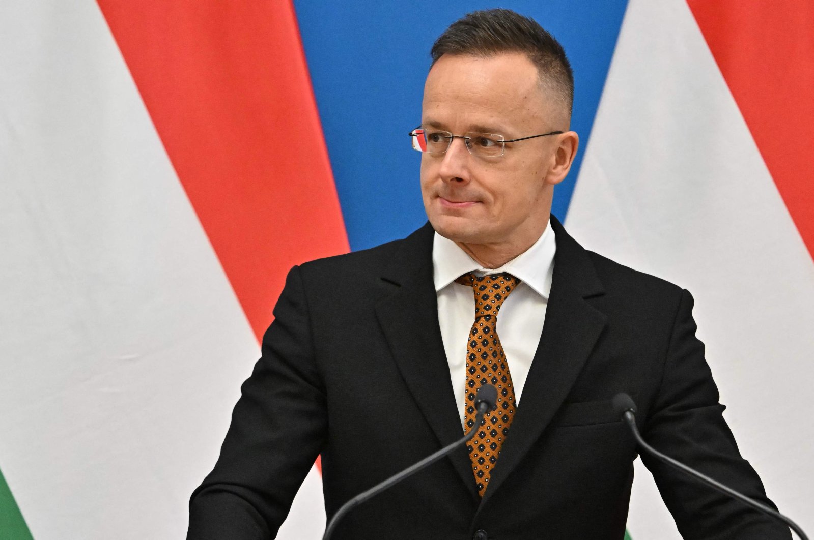 Hungarian Foreign and Trade Minister Peter Szijjarto and Slovakia&#039;s Foreign Minister (not in picture) at a joint news conference at the Foreign Office, Budapest, Hungary, Nov. 14, 2024. (AFP Photo)