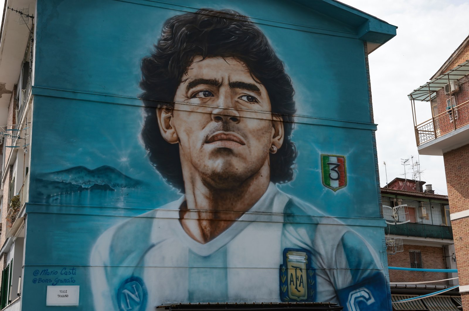 A wall mural dedicated to the late Diego Armando Maradona, Rhione Traiano, Naples, Italy, June 5, 2023. (Getty Images Photo)