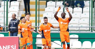 Başakşehir players celebrate after a goal against Konyaspor at Konya Büyükşehir Stadium, Konya, Türkiye, Nov. 3, 2024. (AA Photo)