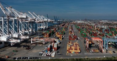 Cargo containers are readied for transport at the Port of Baltimore in Baltimore, Maryland, U.S., Oct. 14, 2021. (AFP Photo)