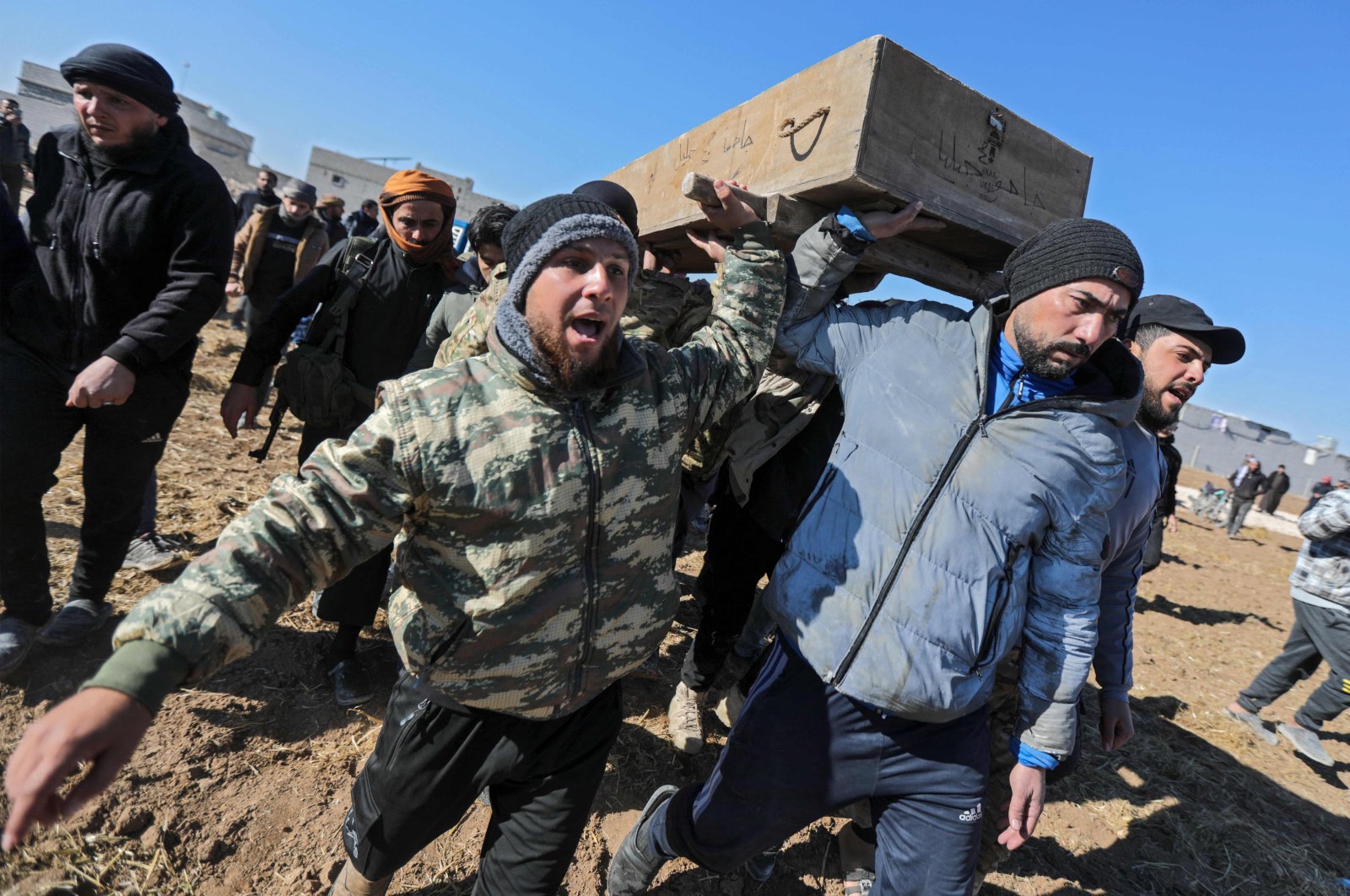 Mourners attend a mass funeral for people killed in PKK/YPG attacks, al-Bab, Syria, Nov. 25, 2024. (AFP Photo)