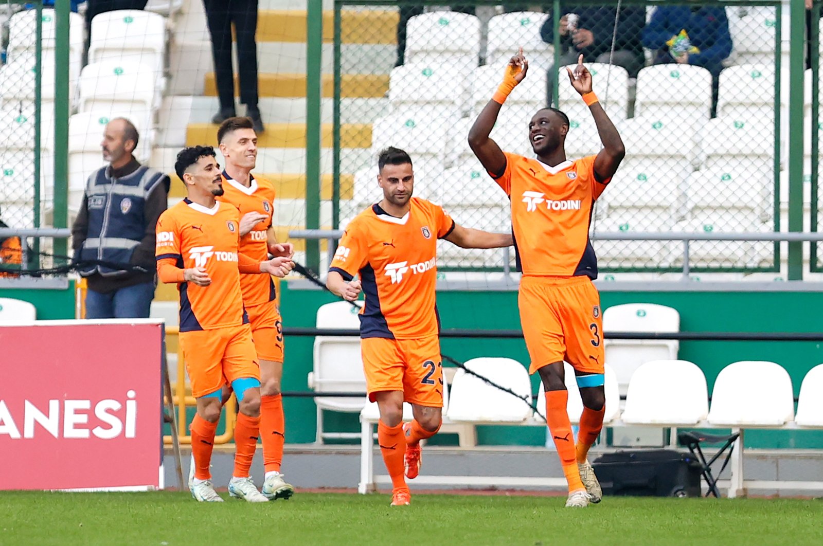 Başakşehir players celebrate after a goal against Konyaspor at Konya Büyükşehir Stadium, Konya, Türkiye, Nov. 3, 2024. (AA Photo)