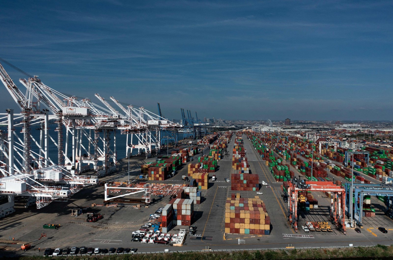 Cargo containers are readied for transport at the Port of Baltimore in Baltimore, Maryland, U.S., Oct. 14, 2021. (AFP Photo)