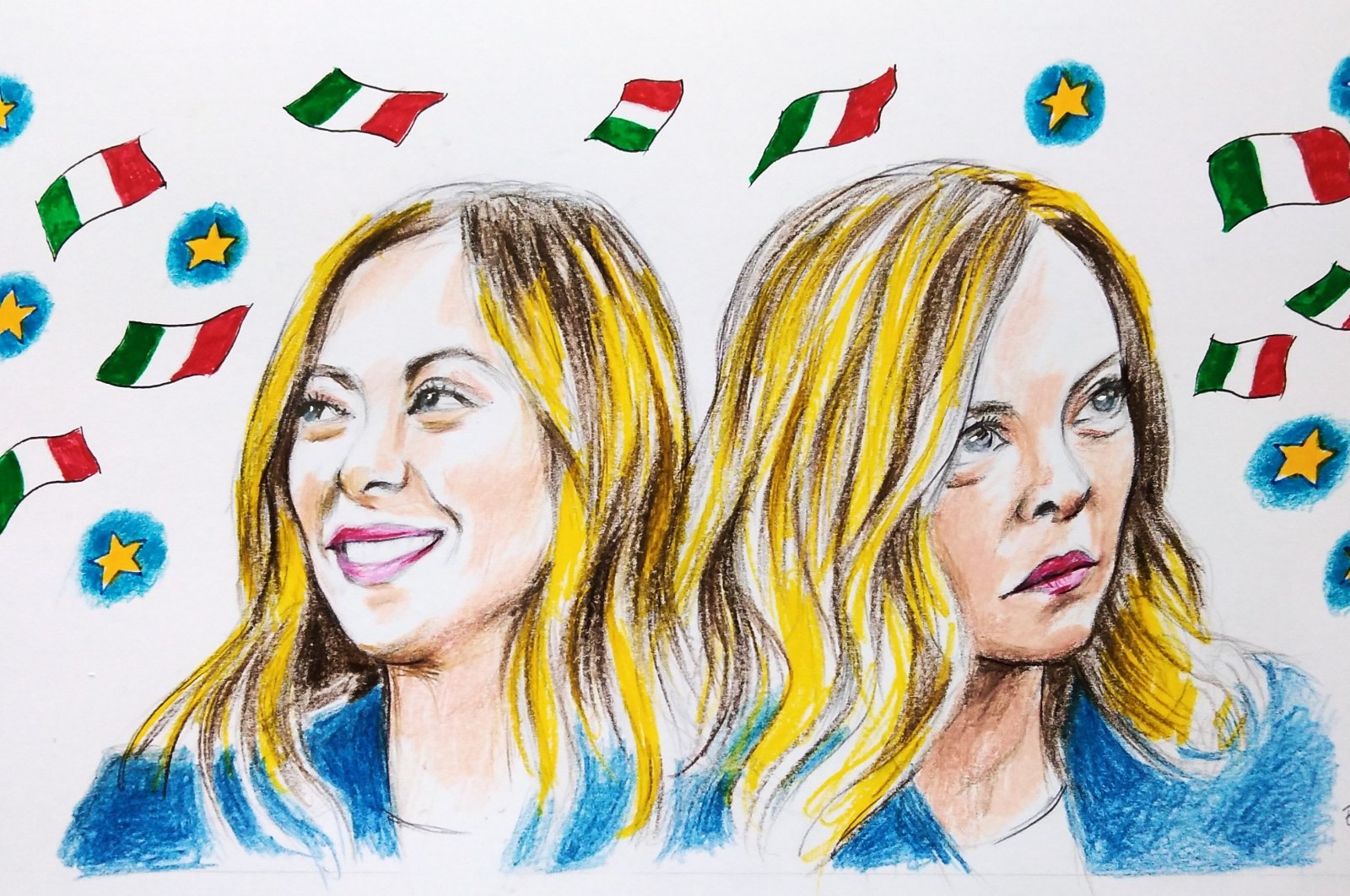 "In an increasingly fractured European framework characterized by strong growth of right-wing movements, a progressive loss of French influence, and the German crisis, Giorgia Meloni is undoubtedly the leader who enjoys stable support and a certain international projection." (Illustration by Erhan Yalvaç)