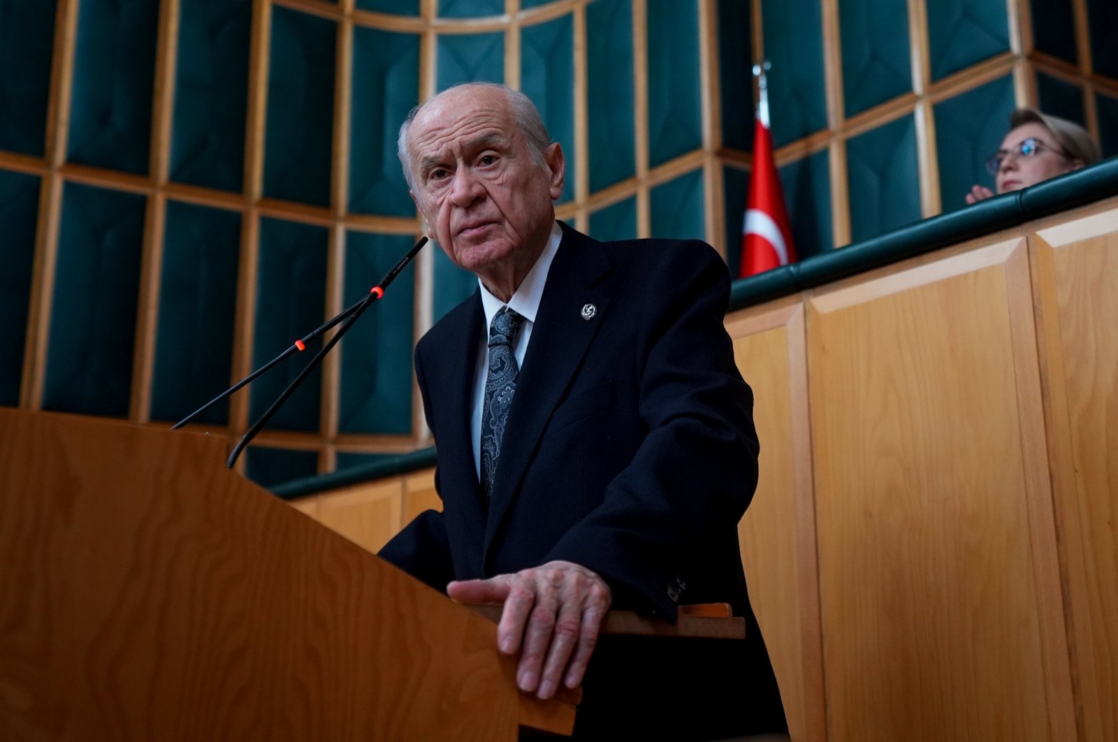 Nationalist Movement Party (MHP) leader Devlet Bahçeli speaks at the parliamentary group meeting of his party in the capital, Ankara, Türkiye, Nov. 26, 2024. (AA Photo)