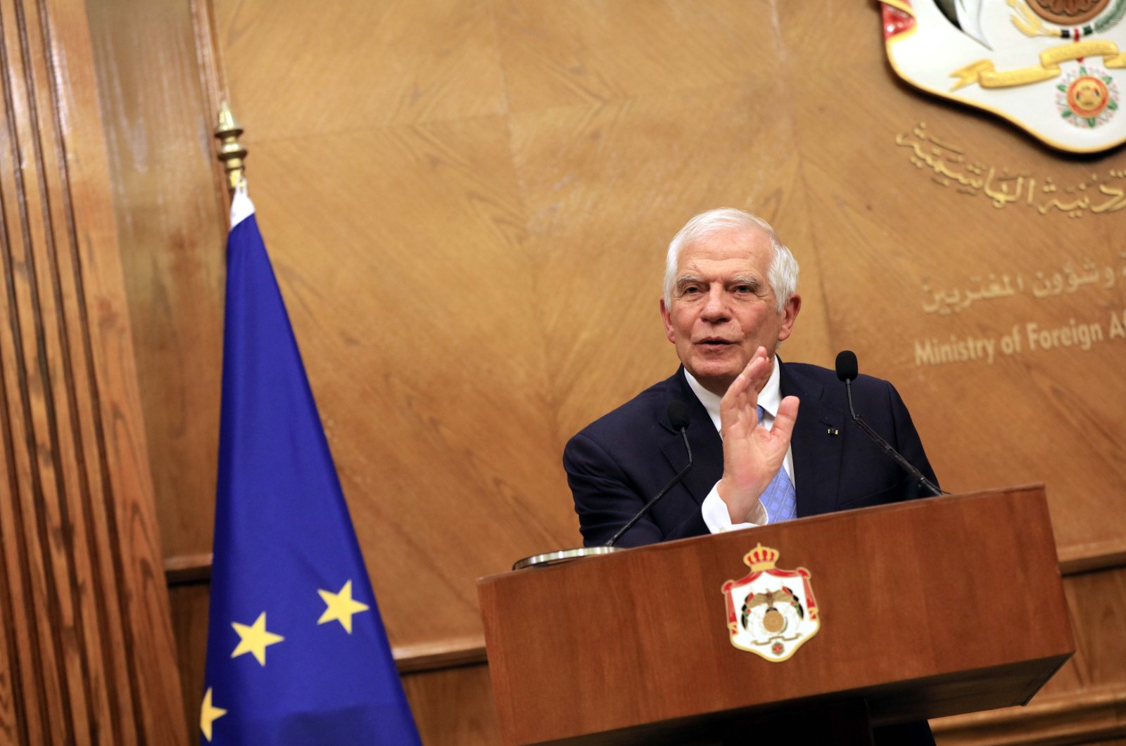 European Union High Representative for Foreign Affairs and Security Policy Josep Borrell speaks at a press conference in Amman, Jordan, Nov. 21, 2024. (EPA Photo)