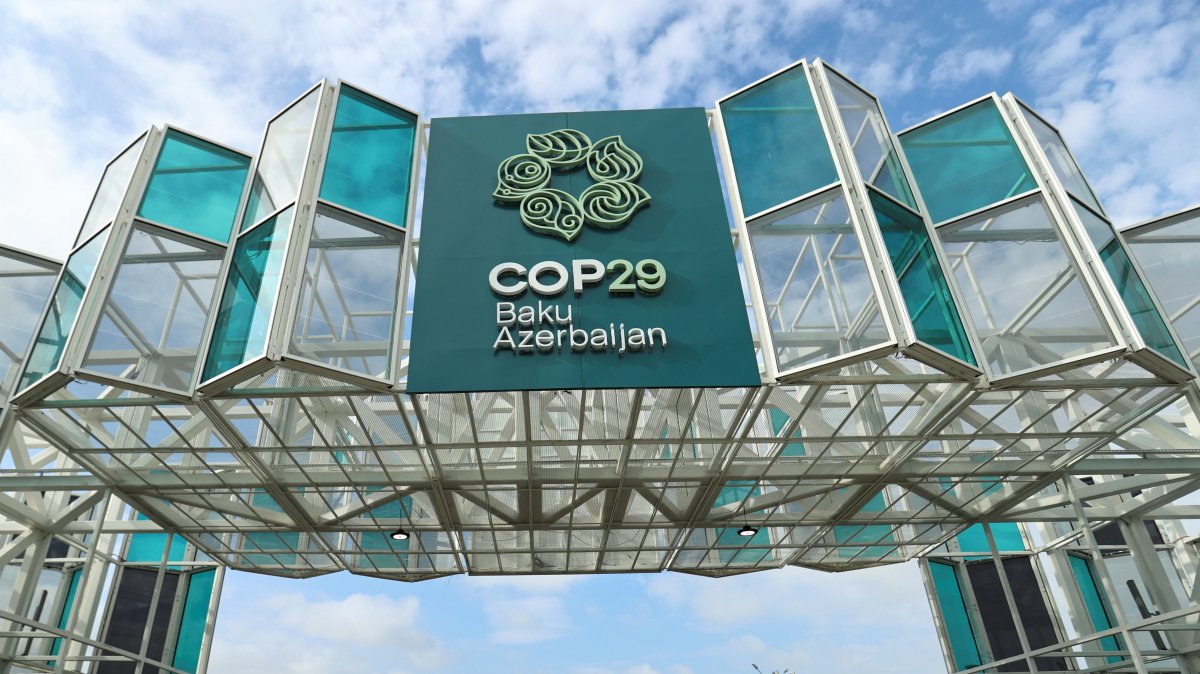 A view shows an installation with the logo near a venue of the COP29 United Nations climate change conference, Baku, Azerbaijan, Nov. 20, 2024. (Reuters Photo)