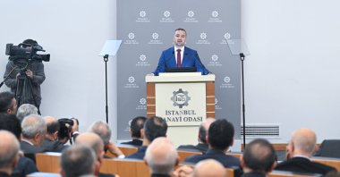 Central Bank of the Republic of Türkiye (CBRT) Governor Fatih Karahan speaks during a meeting at the Istanbul Chamber of Industry (ISO), Istanbul, Türkiye, Nov. 27, 2024. (AA Photo)