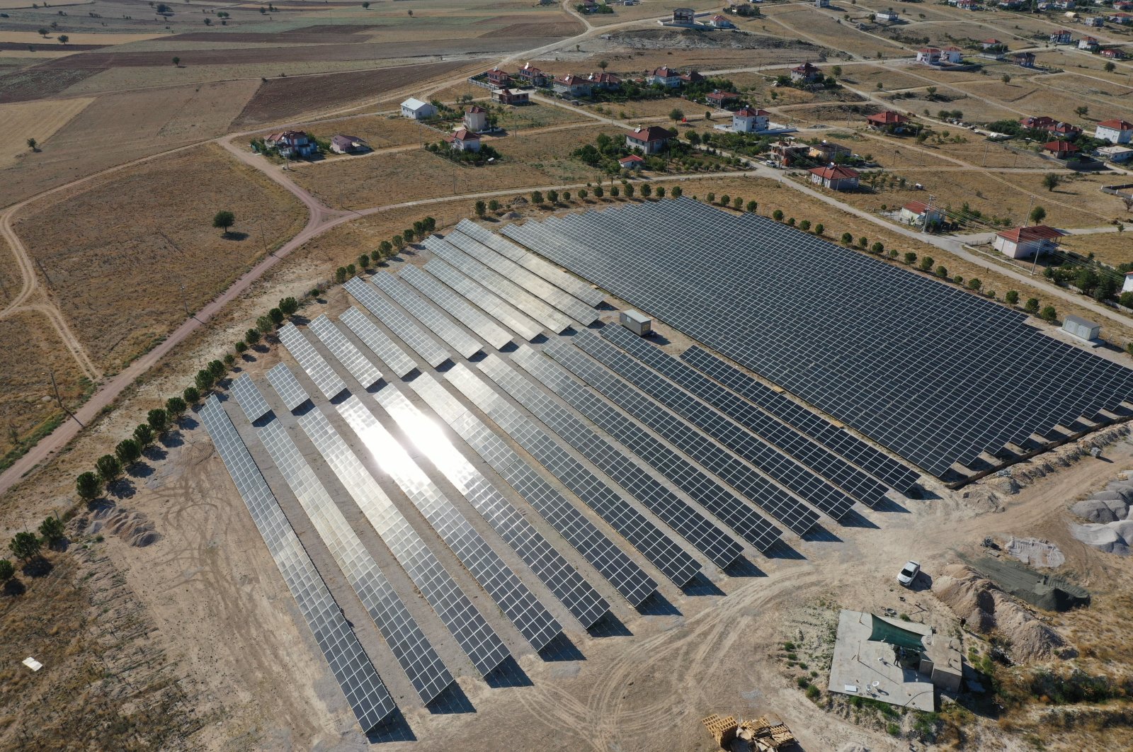 An aerial view of solar panels in southern Antalya province, Türkiye, Nov. 11, 2024. (IHA Photo)